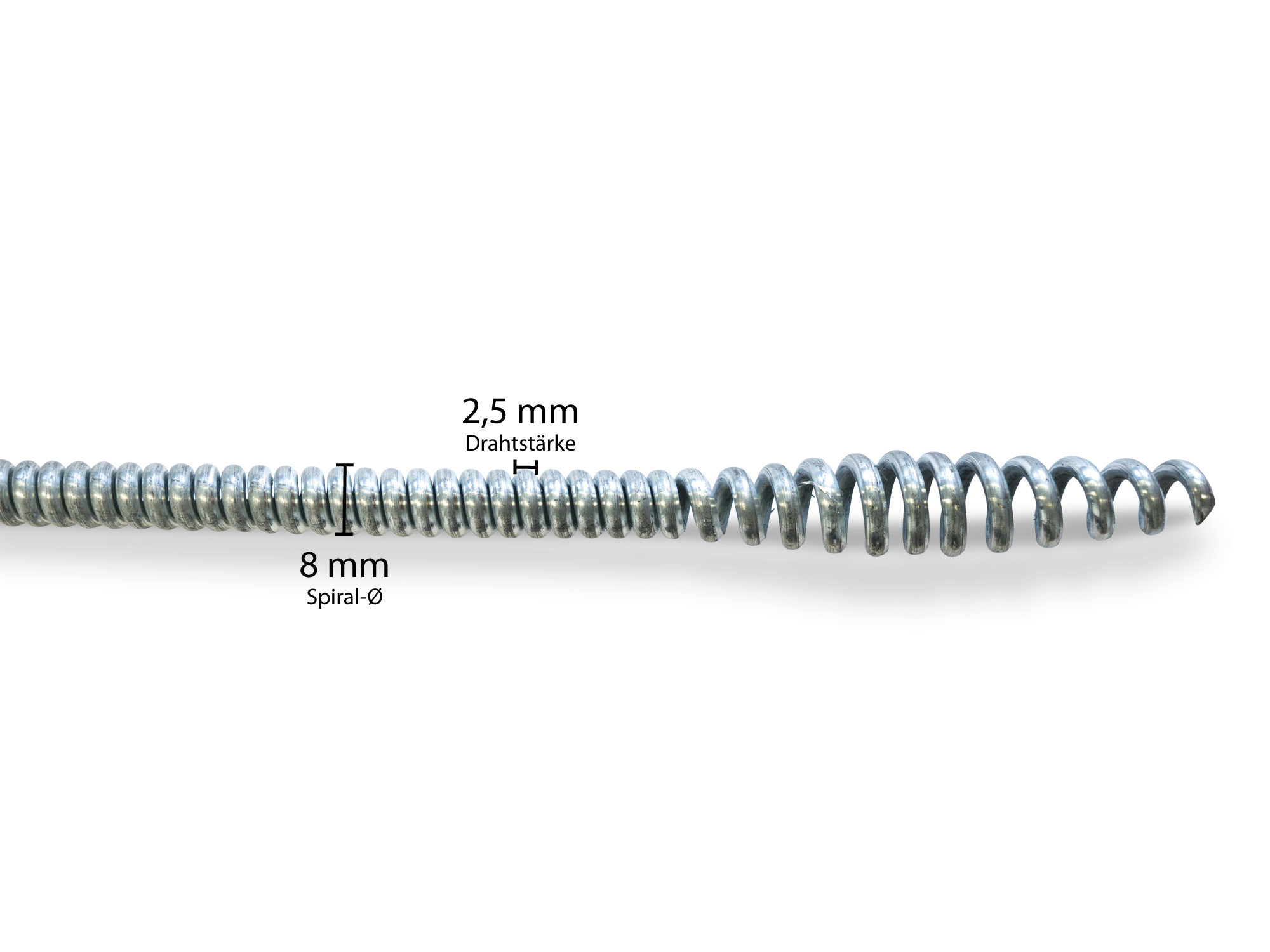 Spirale Ø8x2,5mm, L=7,5M, Rechts gewickelt, Kugelkopf