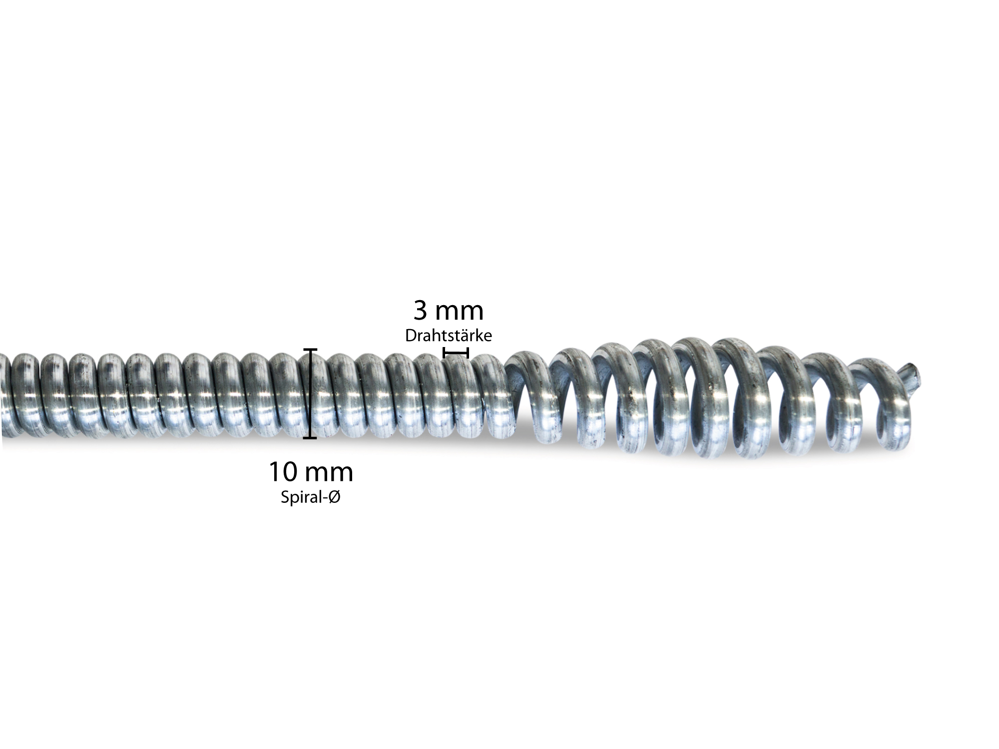 Spirale Ø10x3,0mm, L=7,5M, Rechts gewickelt, Kugelkopf
